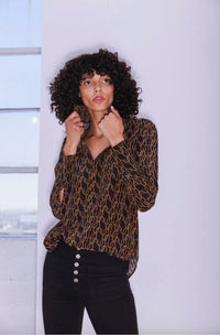 catherine gee Daria French Cuff Silk Blouse in cc print - women's blouse - alternate view