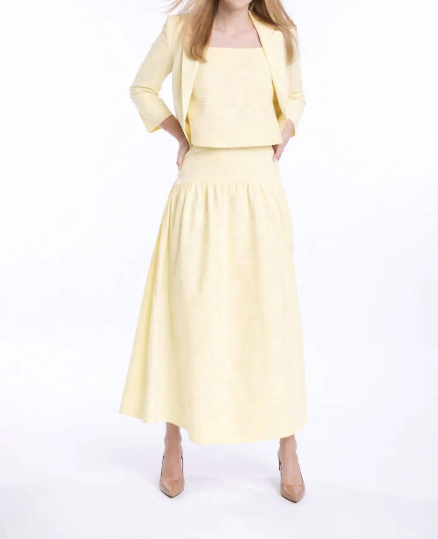 The Burgess Collection Lauren Seersucker Midi Skirt in white sun - women's skirt - detail view