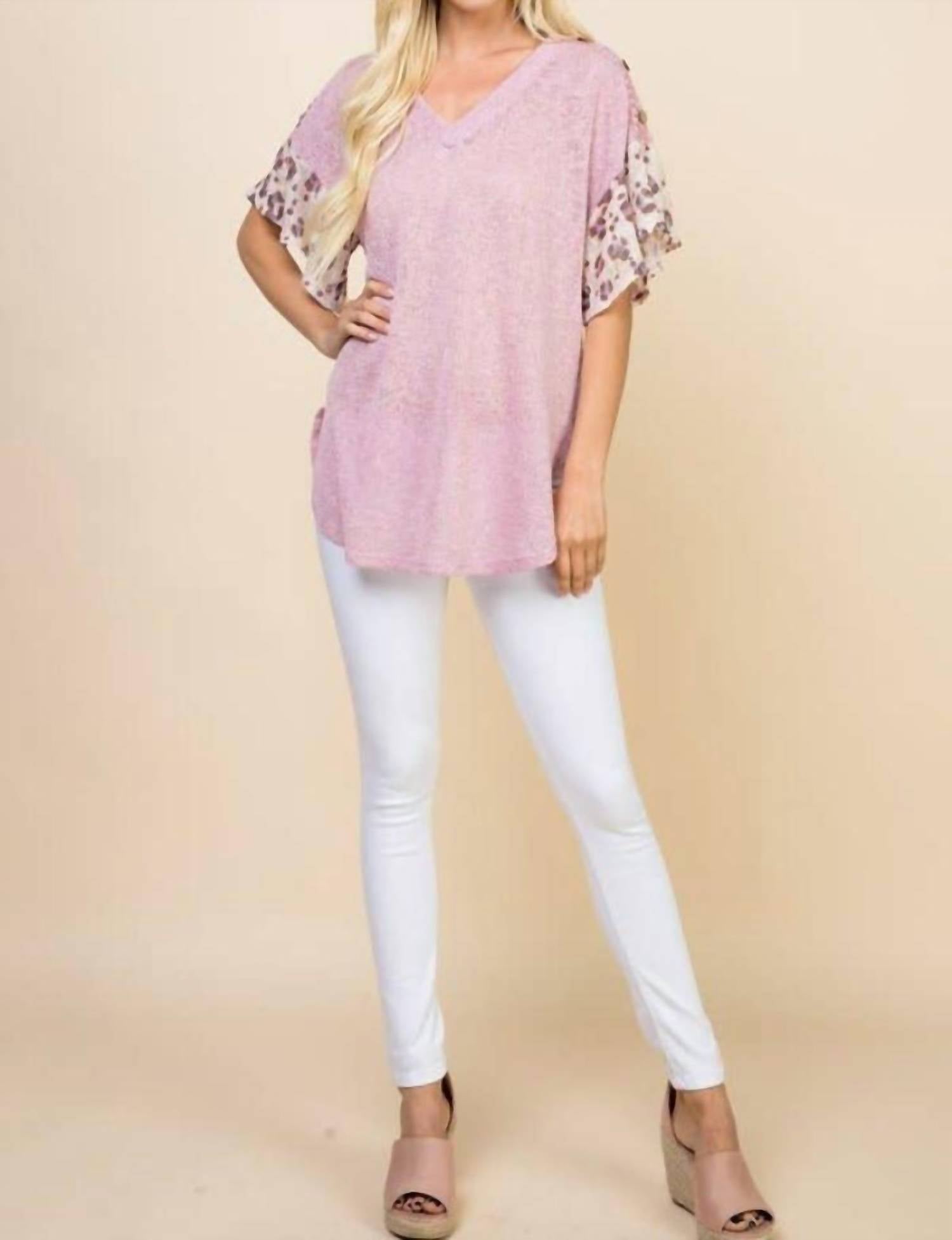 Emerald Collection - Lace Button Trim V Neck Top
