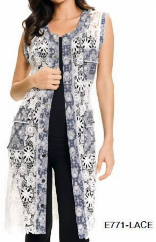 Lace And Denim Long Vest