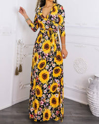 Surelymine - Sunshine & Bloom Faux Wrap Maxi Dress