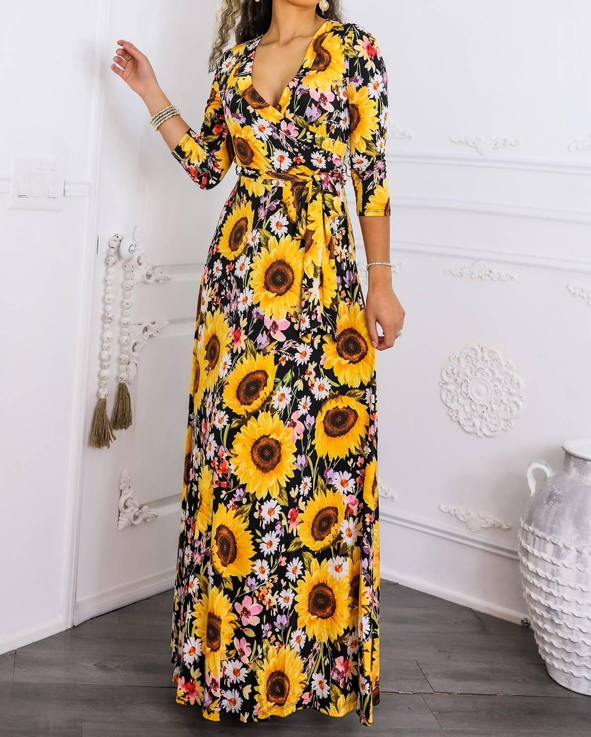 Surelymine - Sunshine & Bloom Faux Wrap Maxi Dress