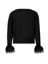 Milly - Feather Cuff V-Neck Sweater