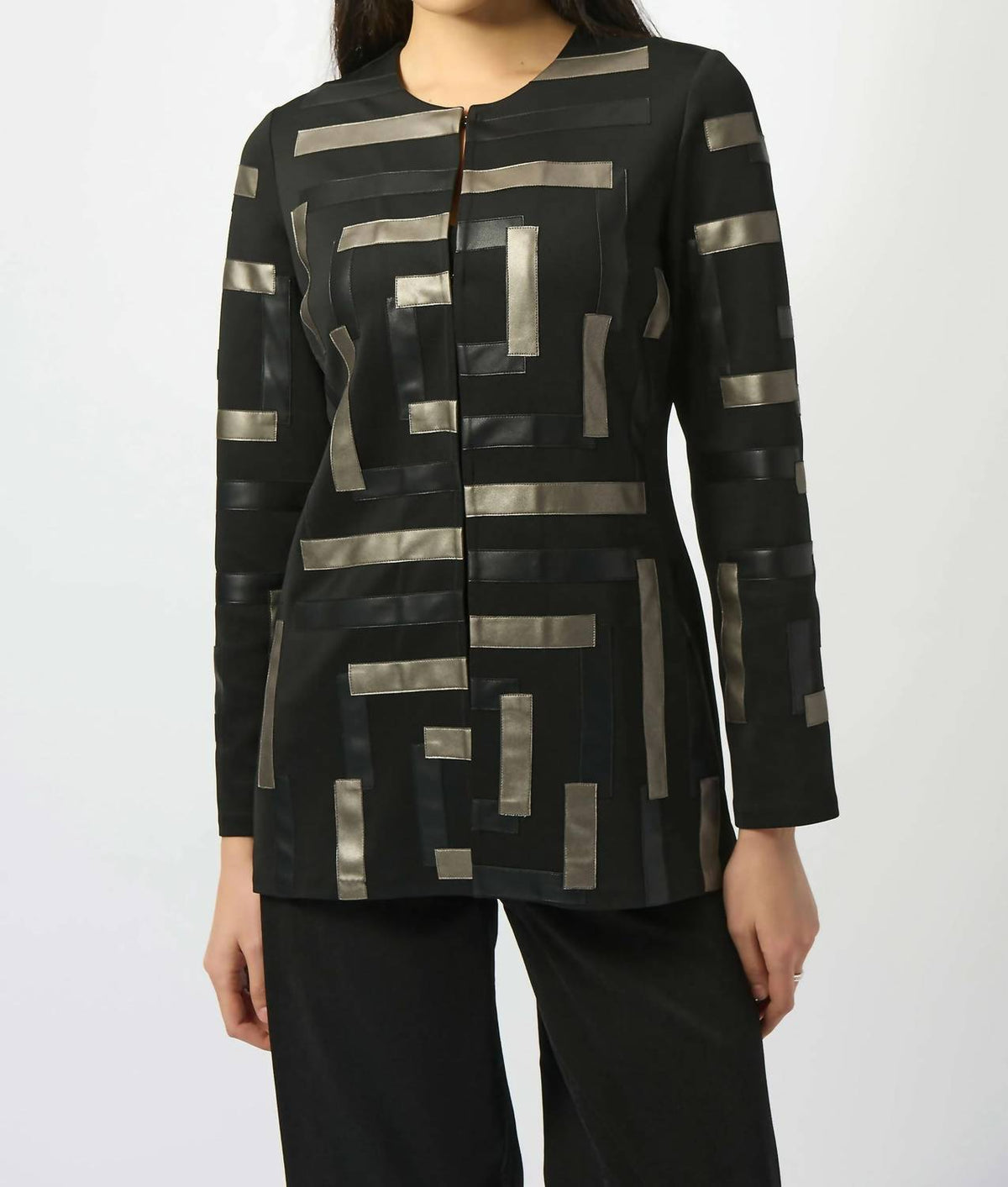 Joseph Ribkoff - Solana Scuba And Leatherette Collarless Jacket