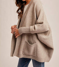 Hem & Thread Callie Dolman Sleeve Hoodie Cardigan in taupe 1 - women's cardigan - detail view