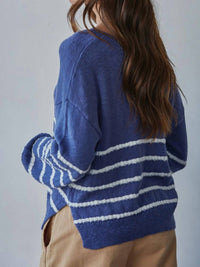 By Together Women's Striped Saylor Knit Sweater in navy - women's sweater - detail view