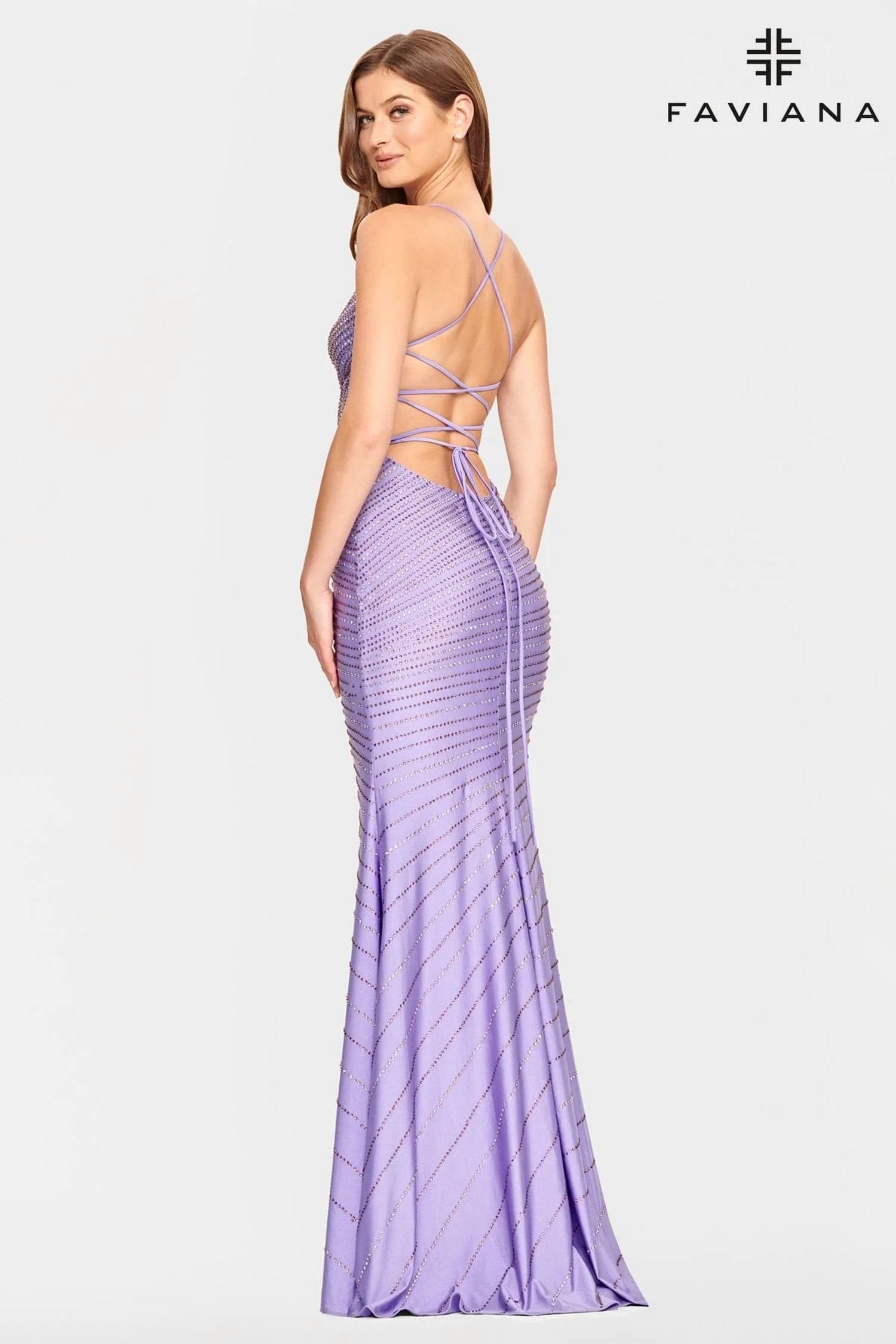 Faviana - Stretch Satin Rhinestone Dress