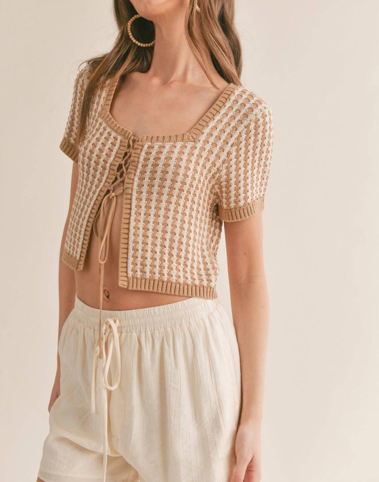 Sage The Label - Amore Lace Up Front Crop Sweater