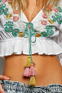 Pol - Angelica Embroidery Sequin Crop Top