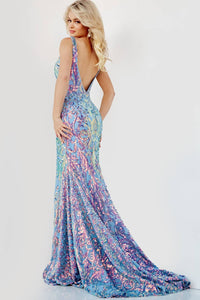 Jovani - V-neck Mermaid Prom Dress