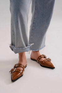 BEAST FASHION Women's Mahryn Mule Sandal in camel - women's flats - detail view