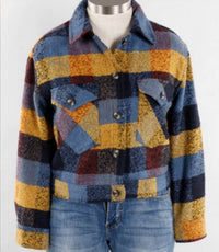 RD Style Women's Plaid Cropped Jacket in blue yellow - women's jacket