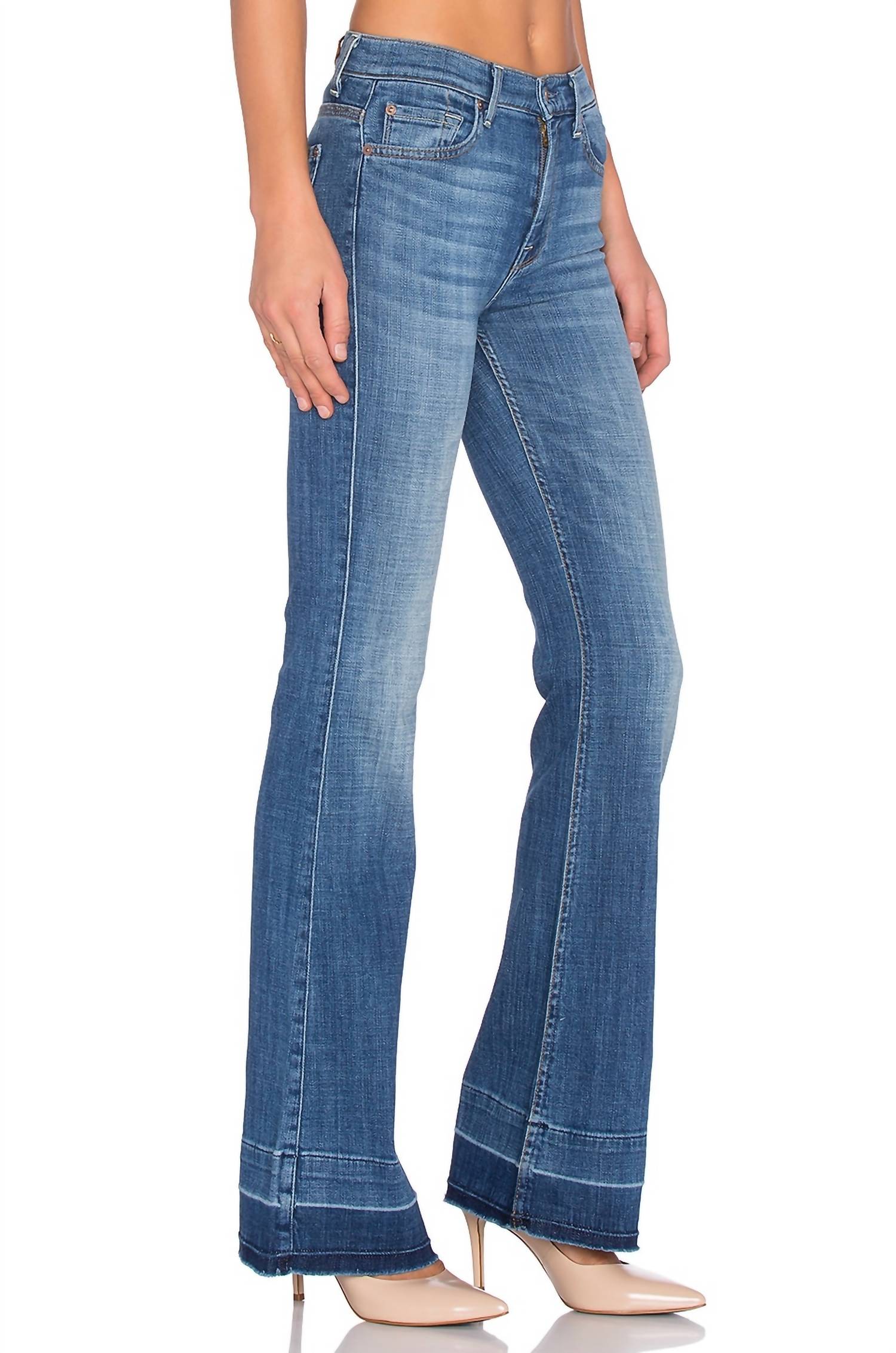 7 For All Mankind Ginger Wide Leg Trouser Jeans in bright light broken - women's jeans - detail view