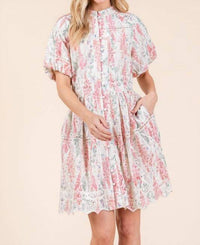 Geegee X Lovelo - Floral Eyelet Lace Mini Shirt Dress