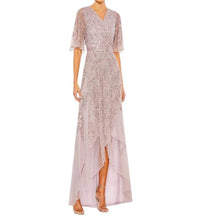 Mac Duggal - Sequined V Neck Illusion Sleeve A Line Gown