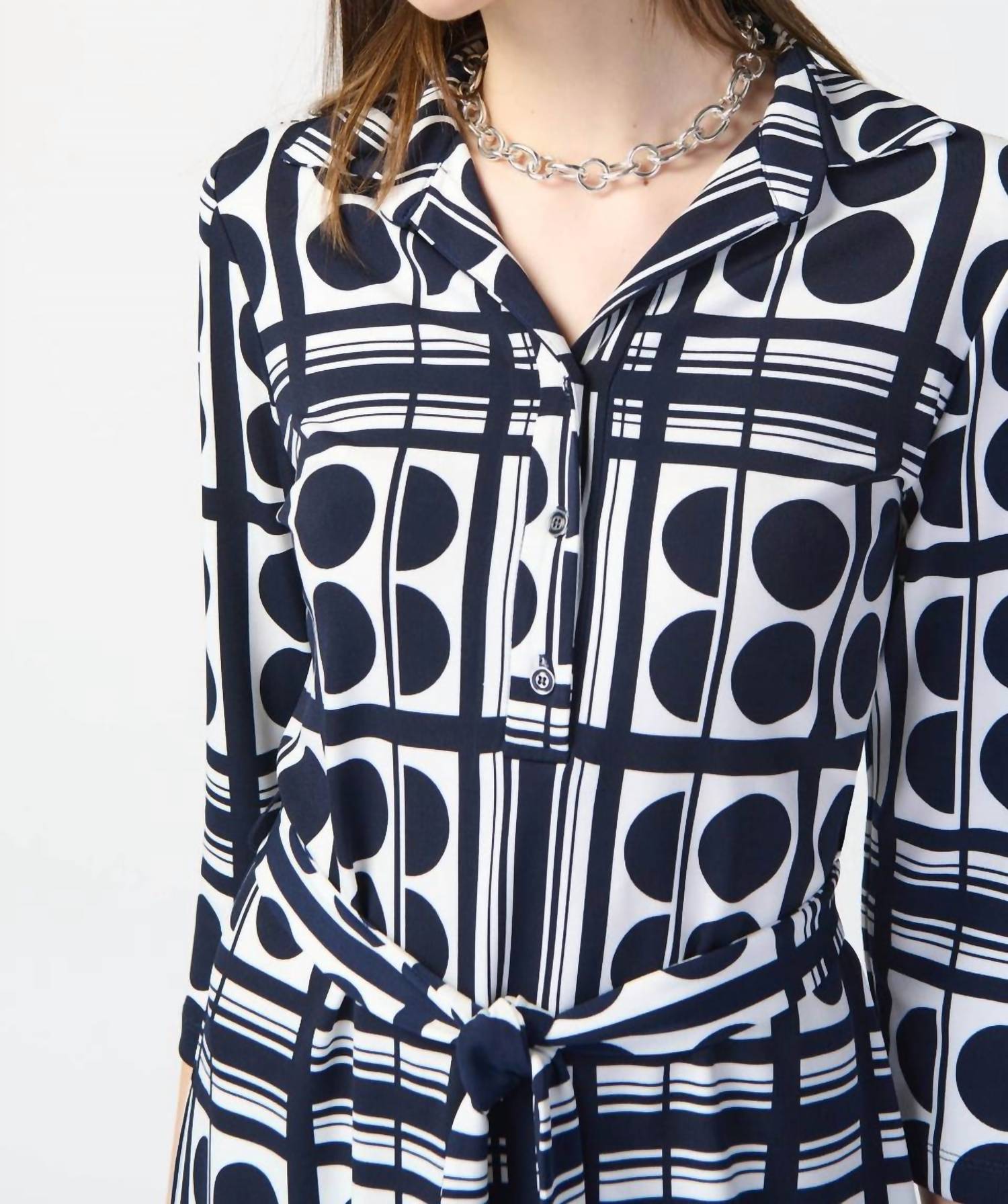 Joseph Ribkoff Knee Length 3/4 Sleeve Dress in vanilla midnight blue - women's dress - view 4