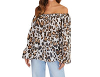 Venti6 - Leopard Print Bubble Sleeve Blouse