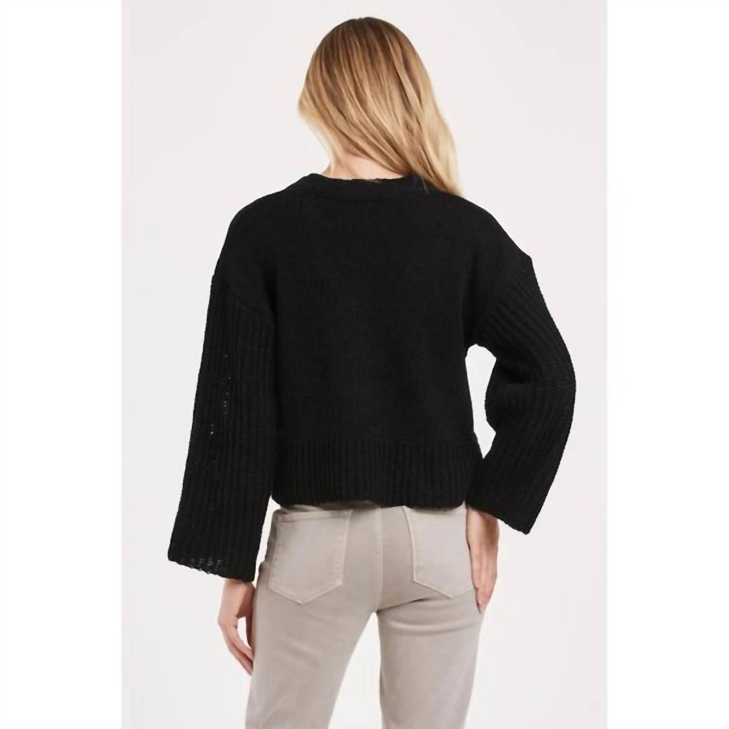 Another Love Samira Button Front Chunky Knit Cardigan in black - women's cardigan - alternate view