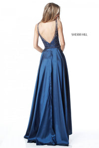 Sherri Hill Illusion Neckline Beaded Bodice Dress in navy - women's dress - view 4