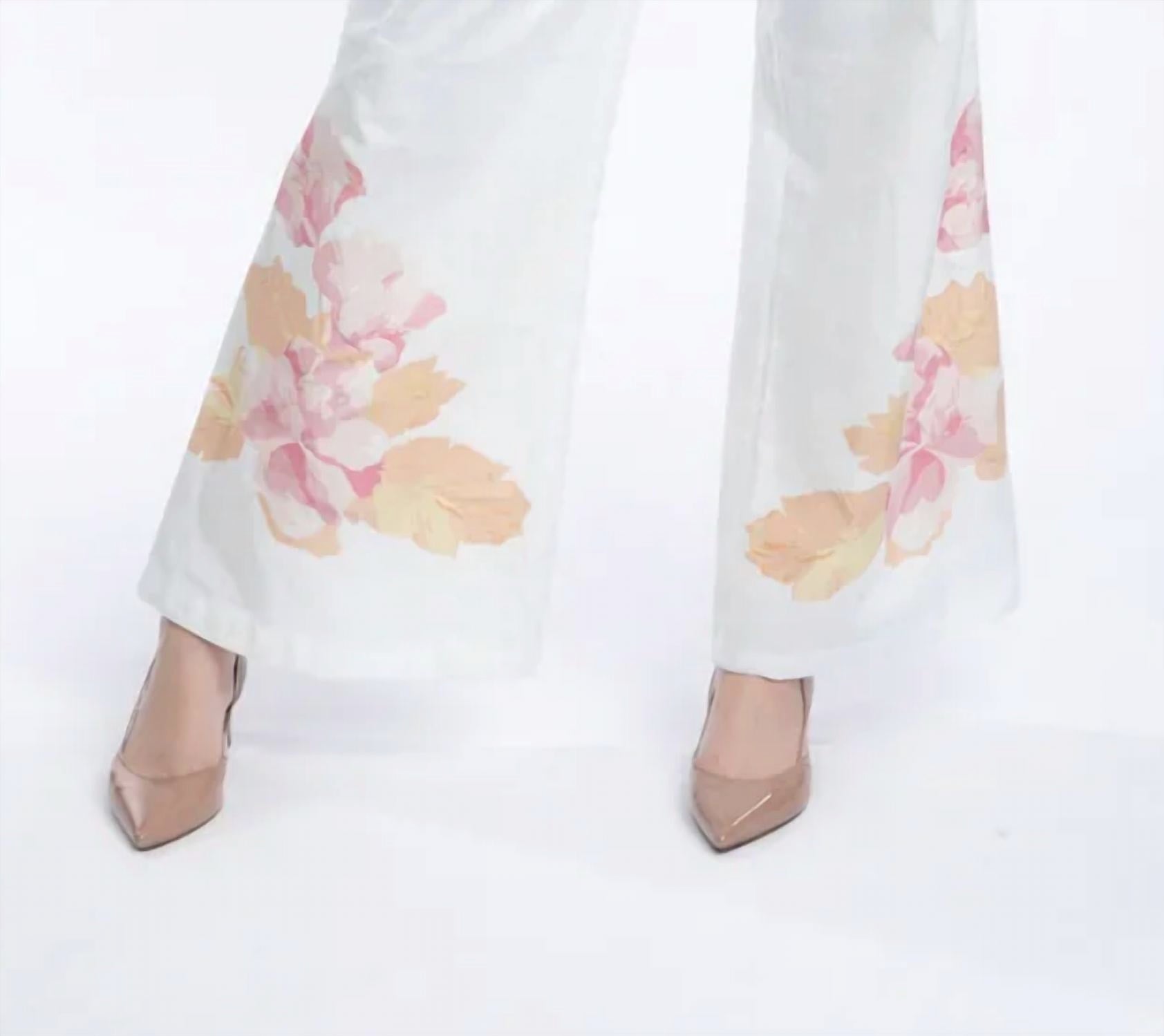 The Burgess Collection Hepburn Pleated Linen Pants in white petal - women's pants - detail view
