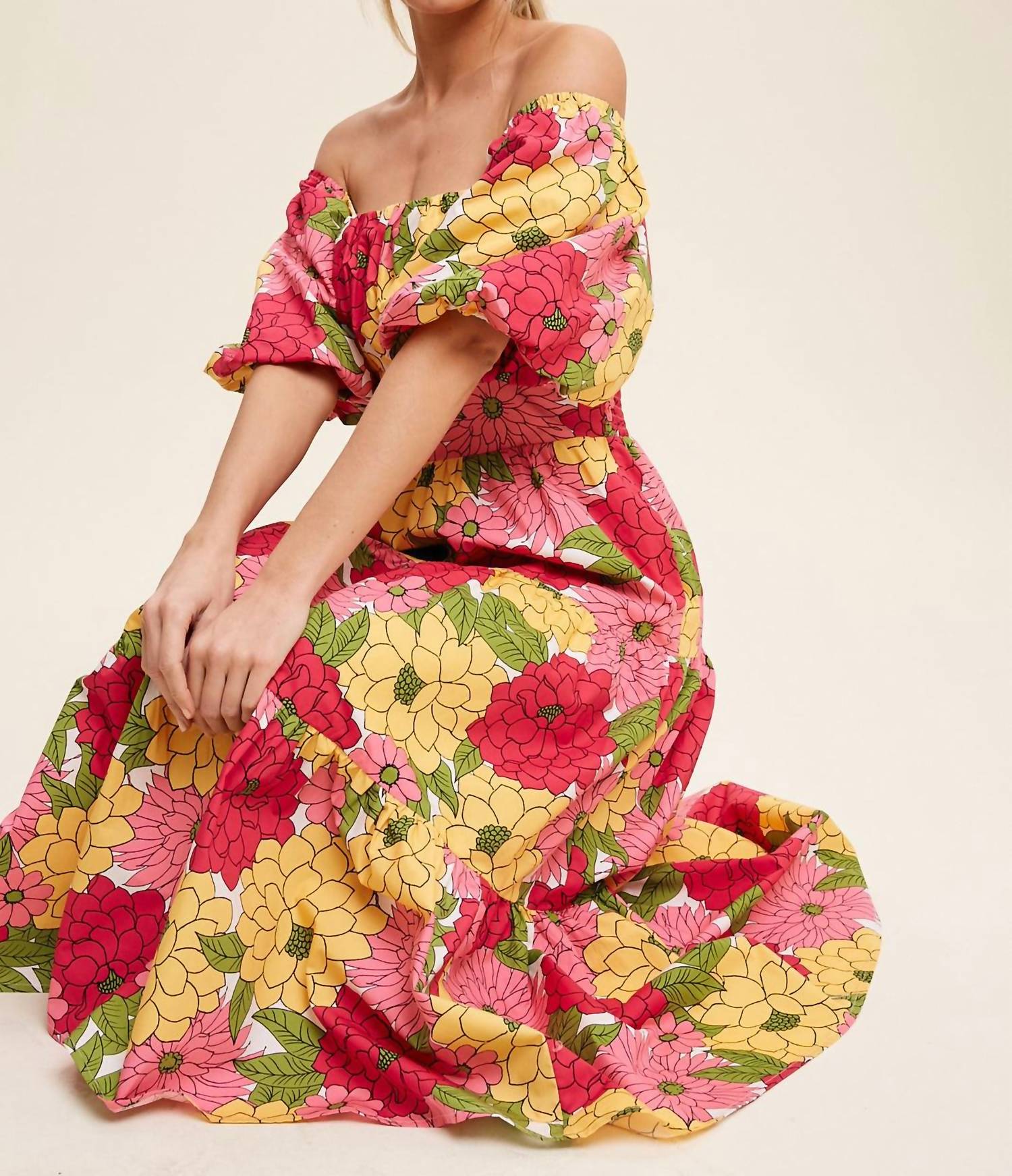 Listicle Flower Tier Midi Dress in fuchsia - women's dress - view 4