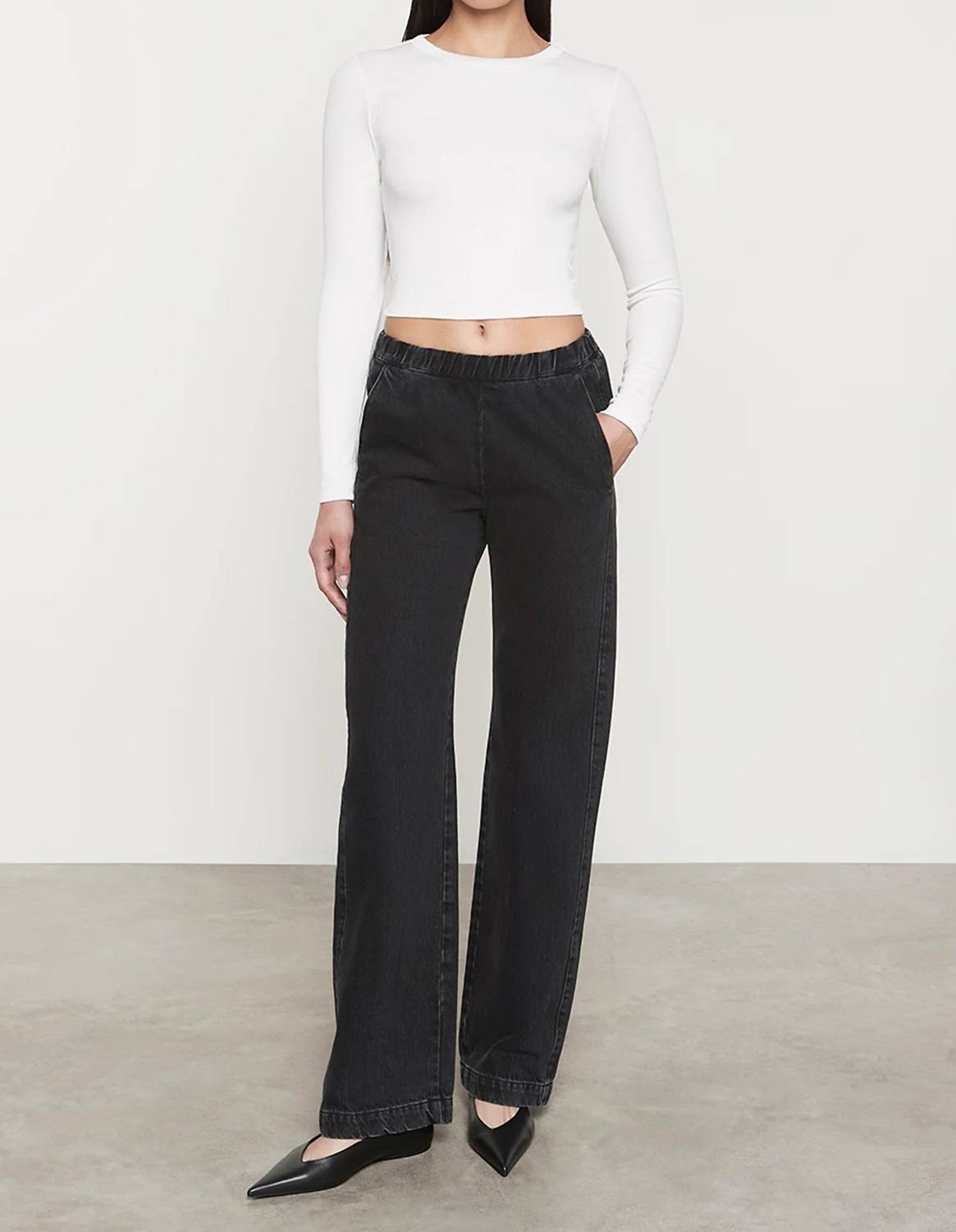 Enza Costa Cotton Denim Everywhere Pant in washed black - women's pants