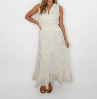NIBI MTK Paloma Dress in cream palm embroidery - women's dress
