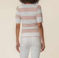 KUT FROM THE KLOTH Yona Striped V-neck Sweater in white blush - women's sweater - detail view