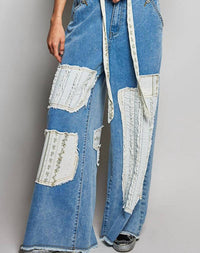 Pol - Boho Vintage Patchwork Denim Wide Leg Pants