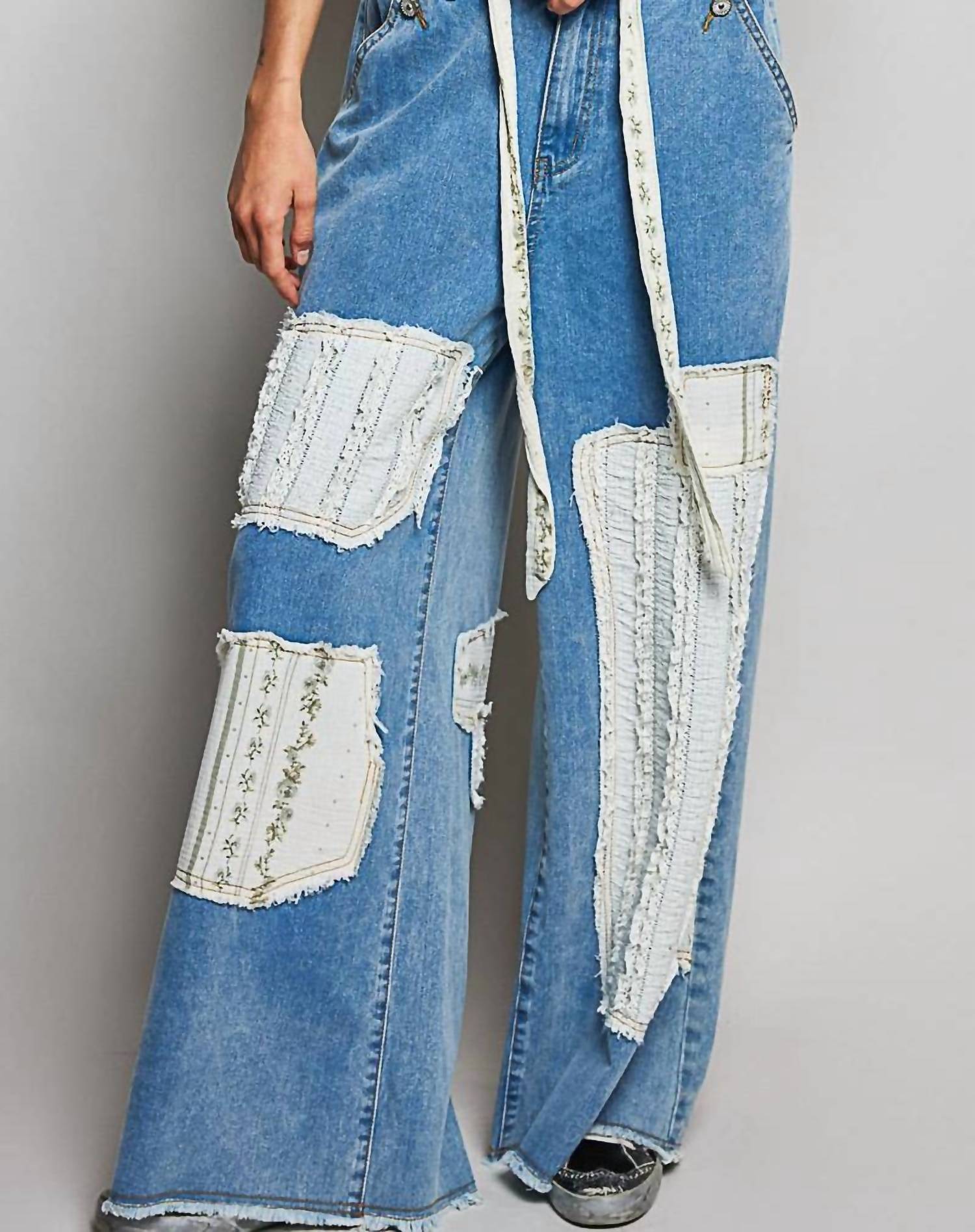 Pol - Boho Vintage Patchwork Denim Wide Leg Pants