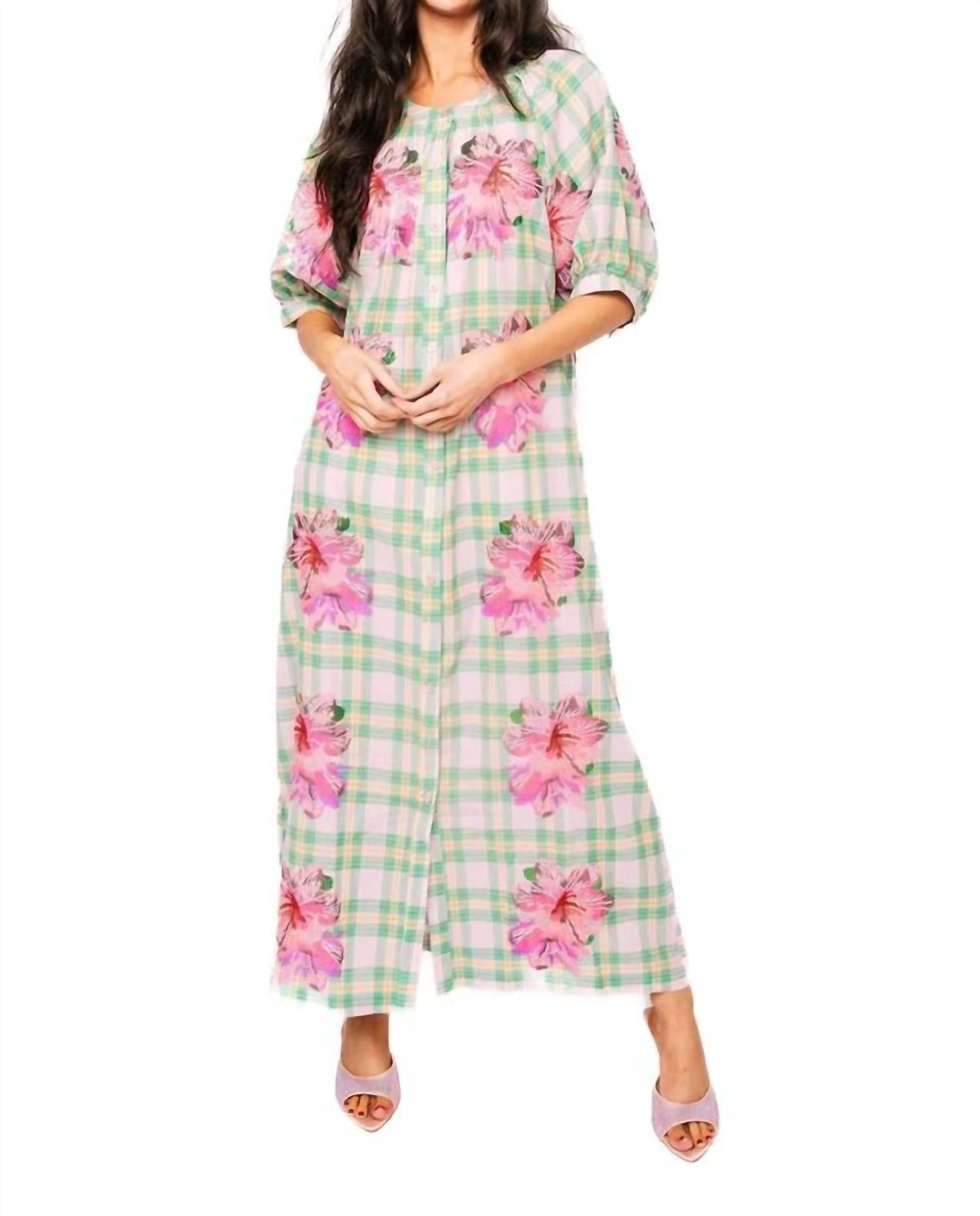 QUEEN OF SPARKLES Plaid Azalea Button Up Midi Cotton Dress in green - women's dress
