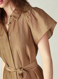 current air Button-down Mini Shirts Dress in latte - women's dress - view 5