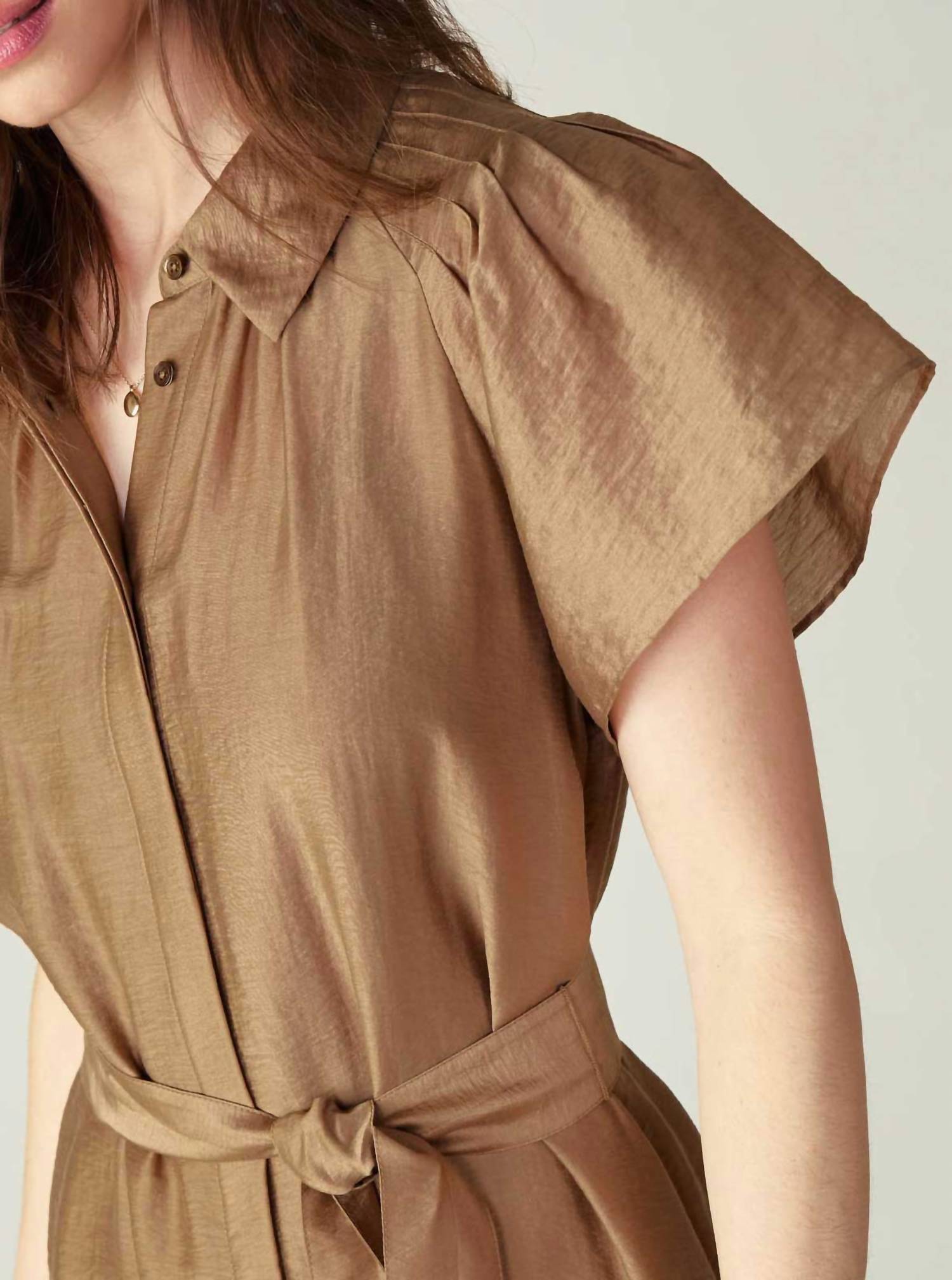 current air Button-down Mini Shirts Dress in latte - women's dress - view 5