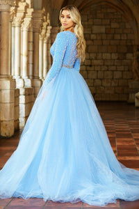 Ava Presley - Velvet Sequin Long Sleeved Ball Gown