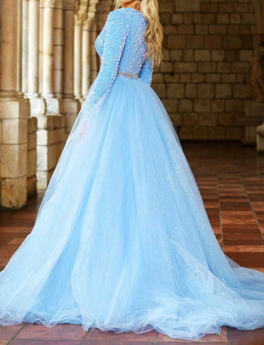 Ava Presley - Velvet Sequin Long Sleeved Ball Gown