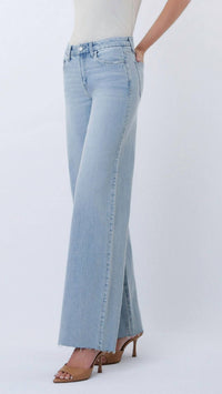 Vervet By Flying Monkey - Mid Rise Clean Cut Raw Hem Wide Leg Jeans