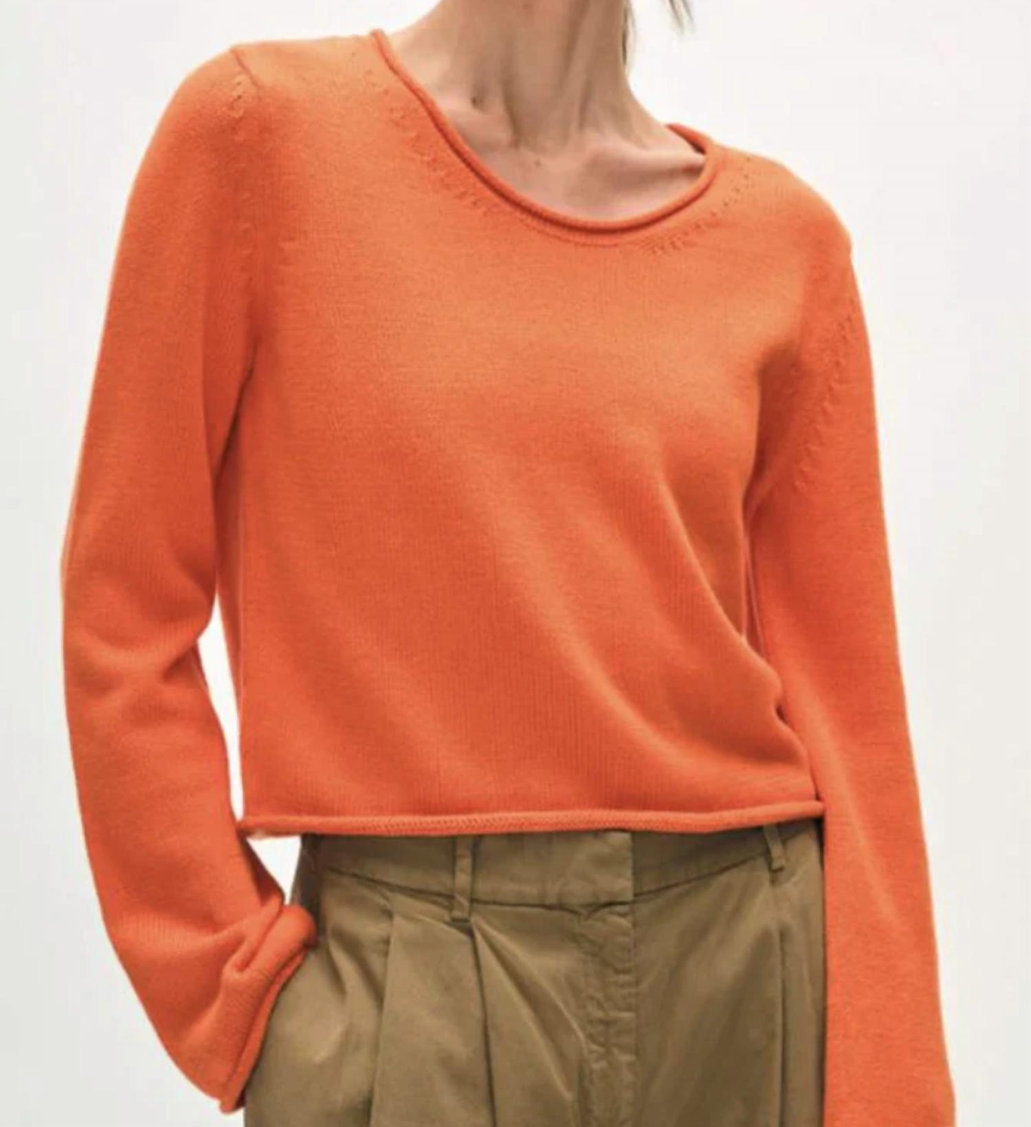 White + Warren - Organic Cotton Roll Trim Crewneck Top