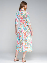 Vilagallo Ikat Midi Dress in multi - women's dress - detail view