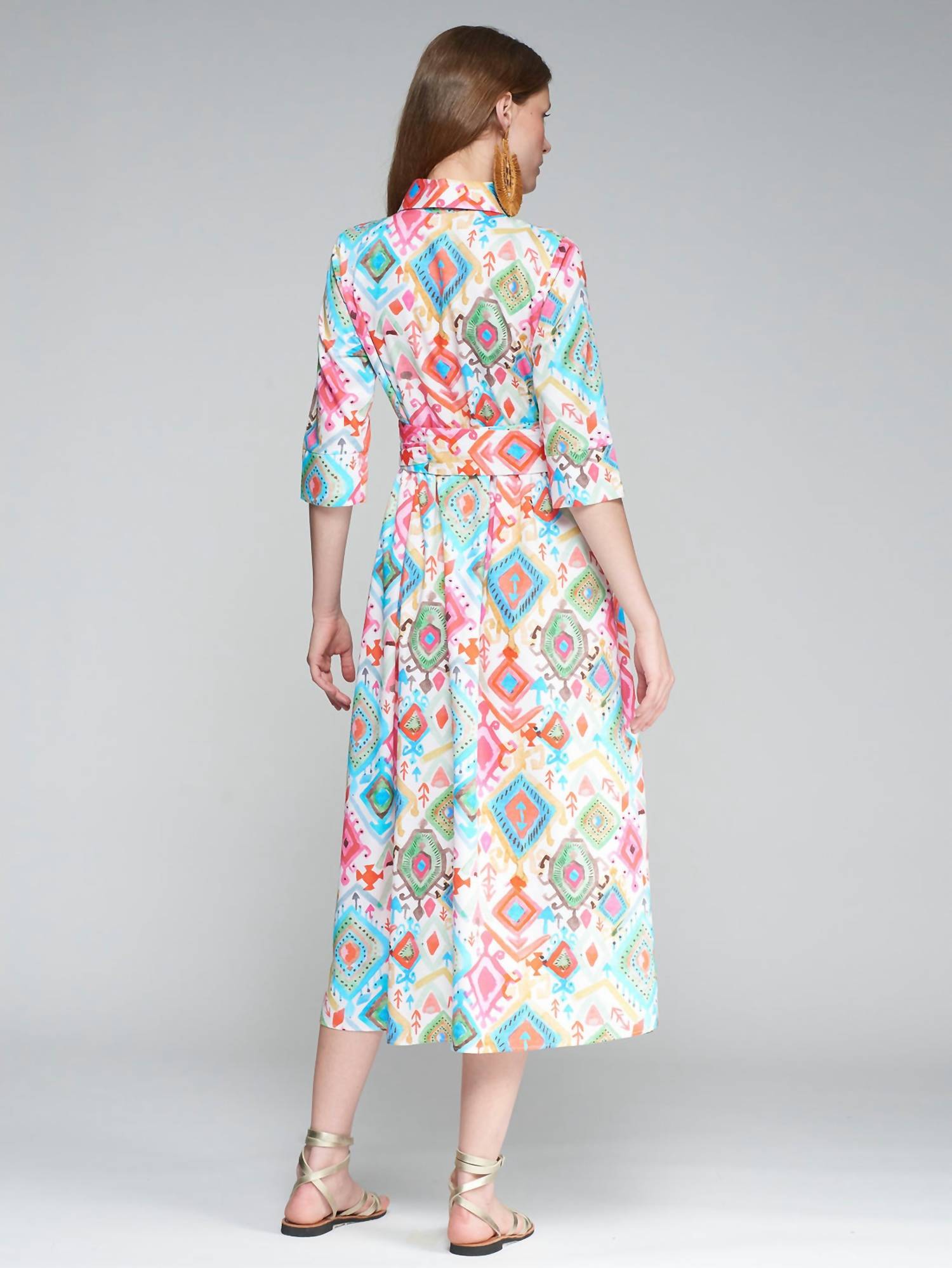 Vilagallo Ikat Midi Dress in multi - women's dress - detail view