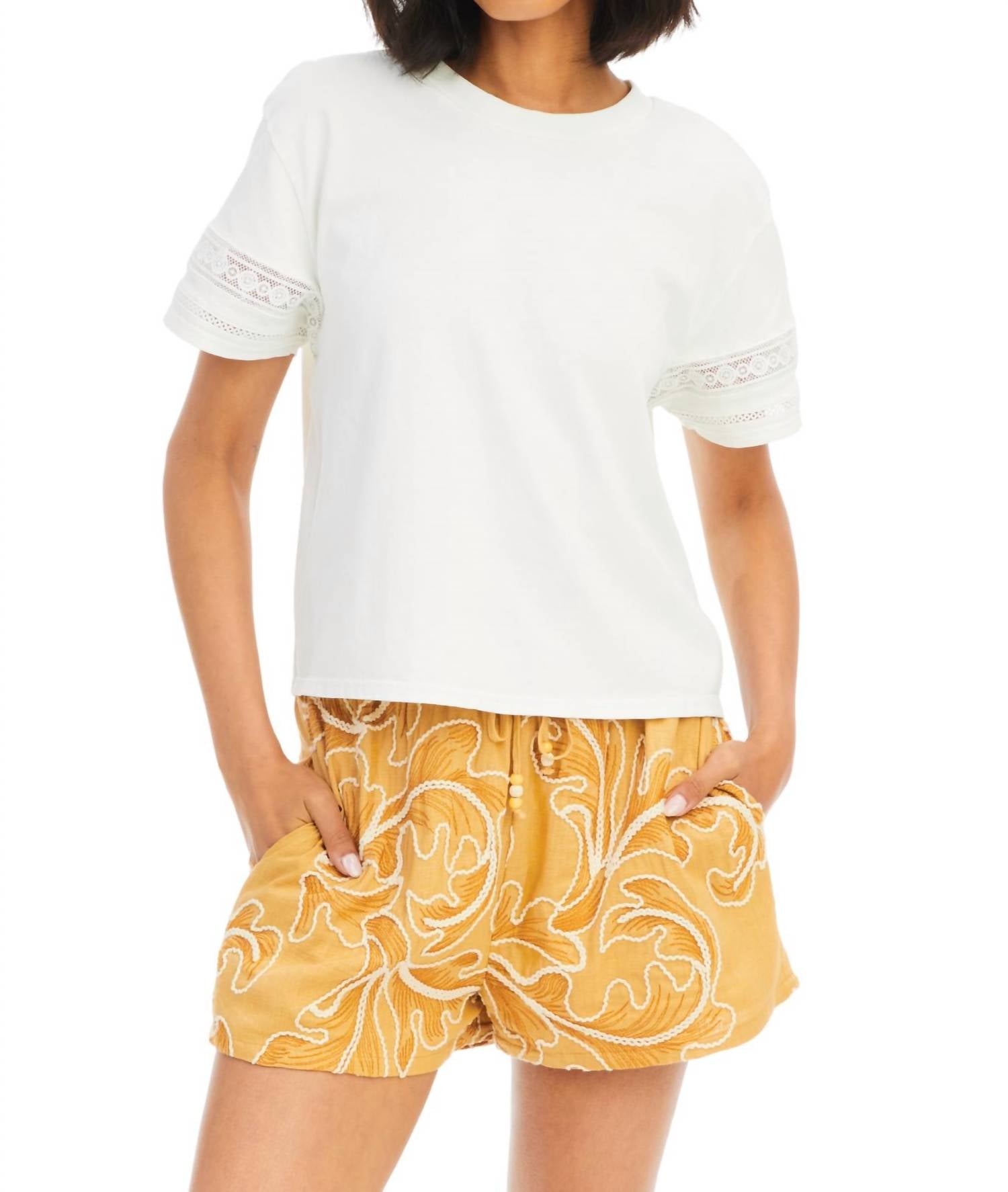 ALLISON NEW YORK Kendra Embroidered Shorts in tuscan tan - women's shorts