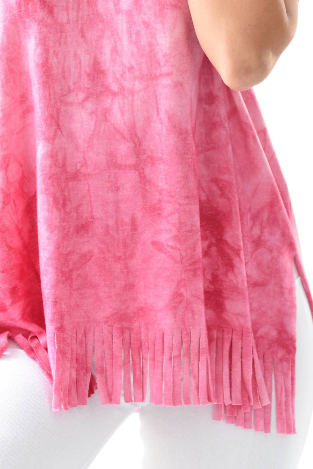 French Kyss - Tie Dye Fringe V-neck Top