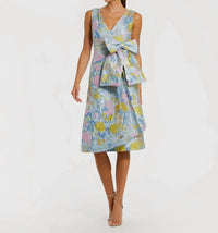 MAC DUGGAL Floral Brocade Sleeveless Midi Dress in blue - women's dress