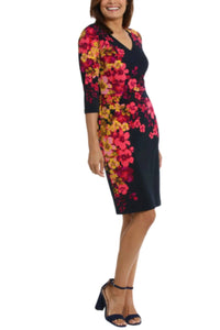 London Times - Floral Print 3/4 Sleeve Sheath Dress