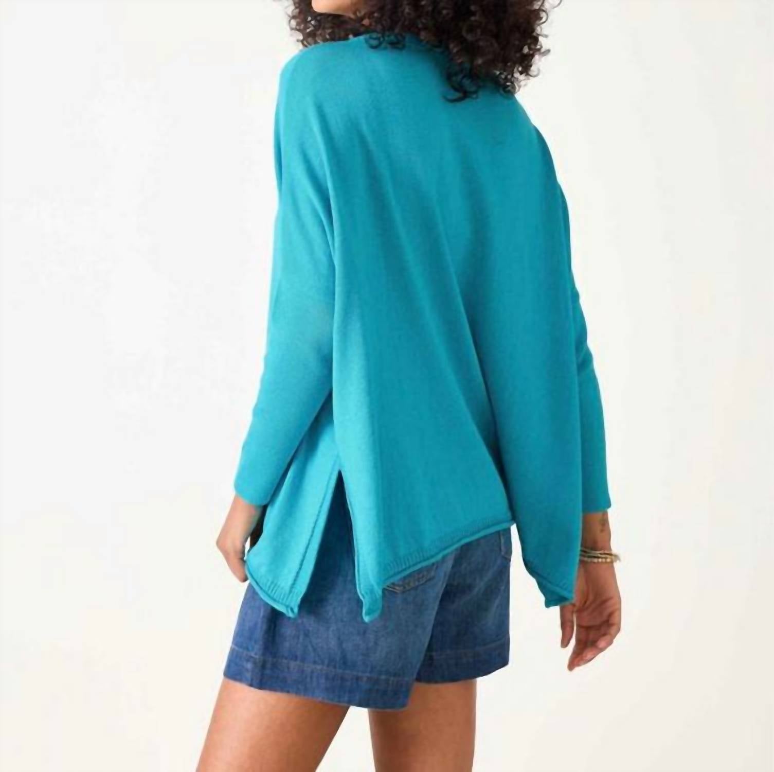 MERSEA Catalina V-neck Sweater - Petite in teal - women's sweater - detail view