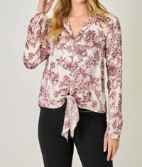 mystree Satin & Sweet Tie Front Blouse in almond mix - women's blouse