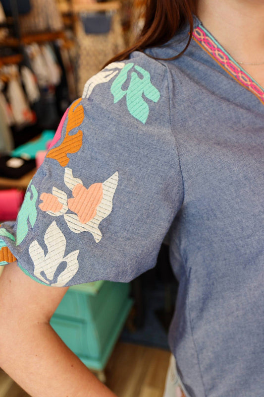 Thml - Embroidered V-neck Puff Sleeve Top