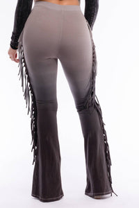 K Too - Women's Dip Wash Fringe Flared Pants