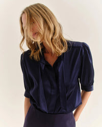 Cartolina Nantucket Peggy Short Sleeve Blouse in midnight blue 1 - women's blouse - alternate view