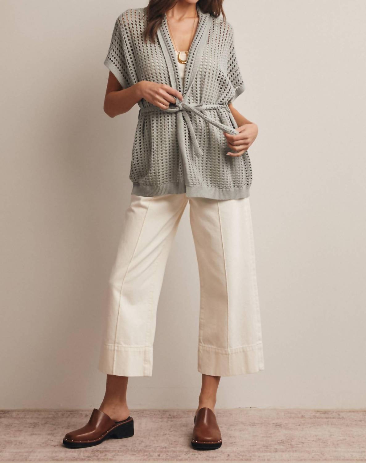 Forte Open Knit Belted Cardigan in seafoam - women's cardigan - view 8