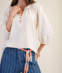 Easel - Natural Bohemian Blouse with Trim